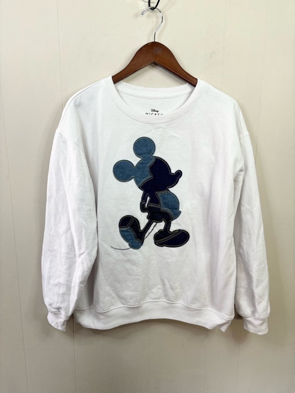 Disney brand crewneck sweatshirt denim patchwork Mickey Mouse size XL